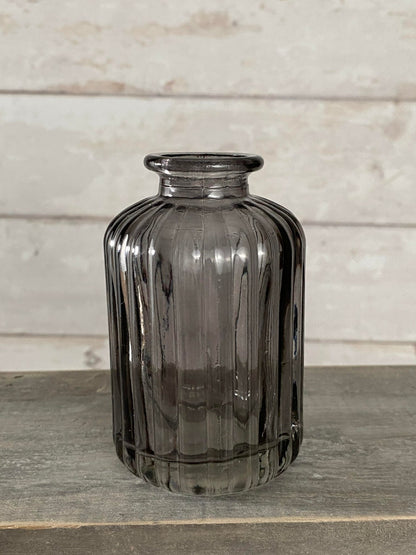 Grey Ribbed Bottle Vase