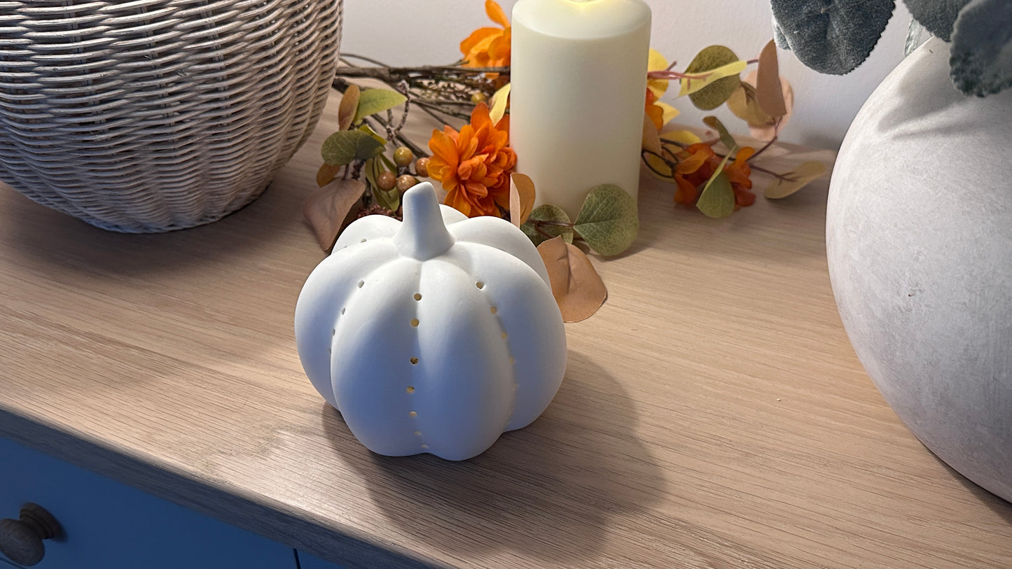 White Matt Ceramic LED Pumpkin