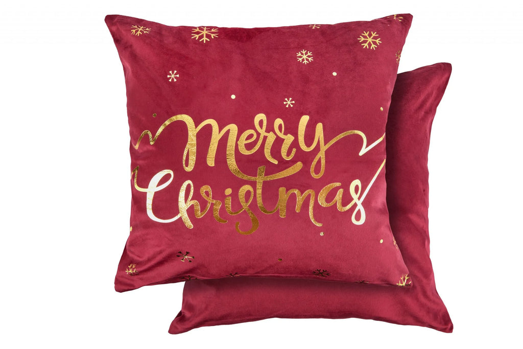 Red Velour Merry Christmas Cushion Cover