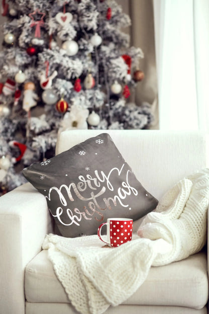 Grey Velour Merry Christmas Cushion Cover