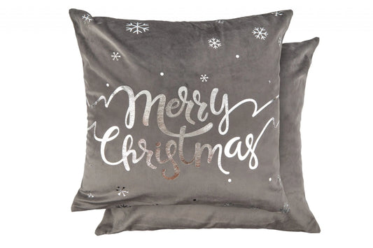 Grey Velour Merry Christmas Cushion Cover