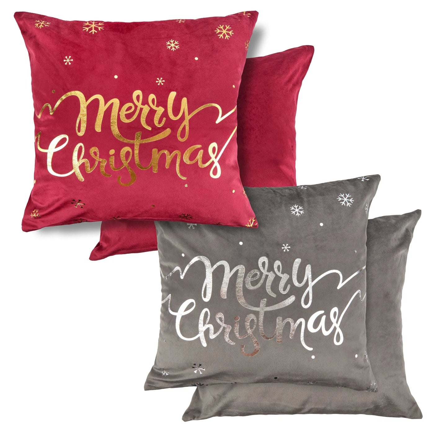 Grey Velour Merry Christmas Cushion Cover