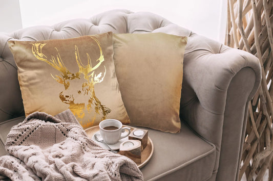 Gold Velour Stag Cushion Cover