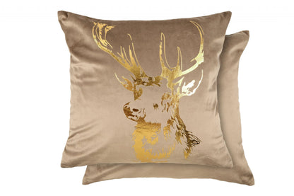 Gold Velour Stag Cushion Cover