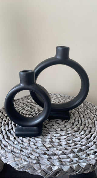 Black Ceramic Donut Candlestick Holder